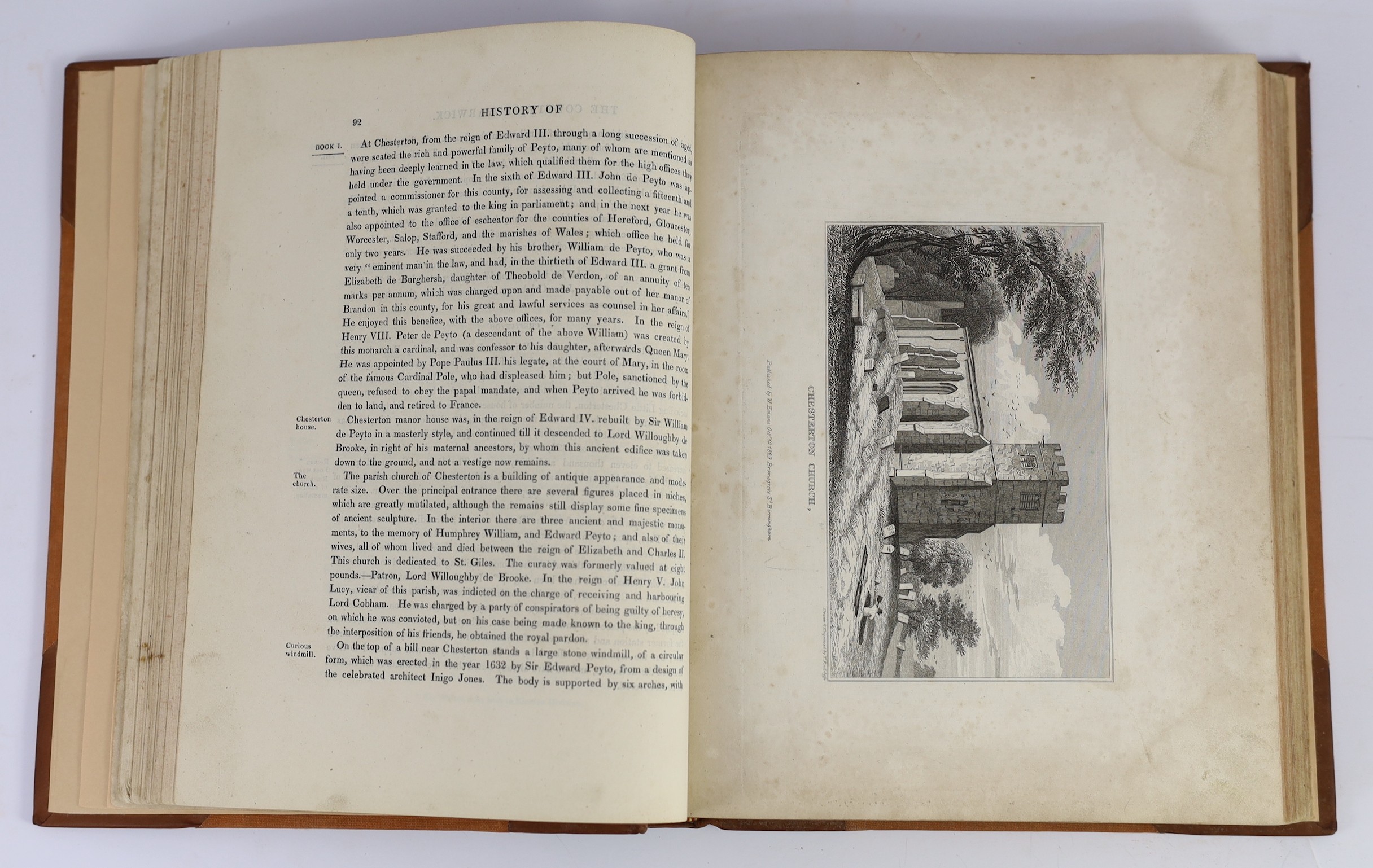 WARWICKSHIRE - Smith, William - A New & Compendious, History of the County of Warwick, 4to, rebound half calf, with engraved title, map and 60 plates (mostly stained), W. Evans, Birmingham, 1830